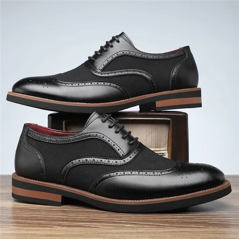 Stylish men's two-tone wingtip brogues, sophisticated leather dress oxfords
