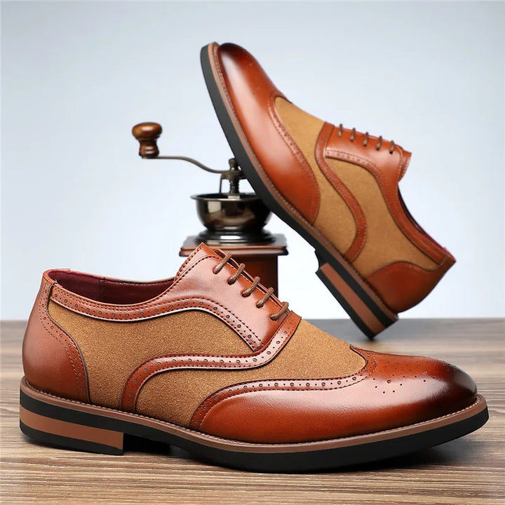Men's formal two-tone wingtip brogue oxfords, perfect for a refined look
