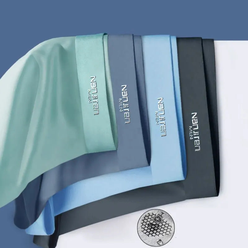 Leon Men's Ice Silk Boxer Briefs 4-pack, seamless & soft, providing ultimate breathable comfort.
