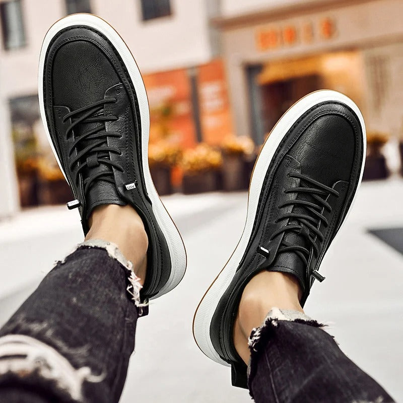 Classic dark brown leather men's sneakers, a staple for smart casual urban fashion