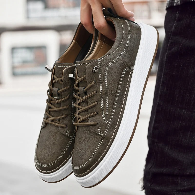Urban Classic men's dark brown leather sneakers, durable cowhide for lasting comfort