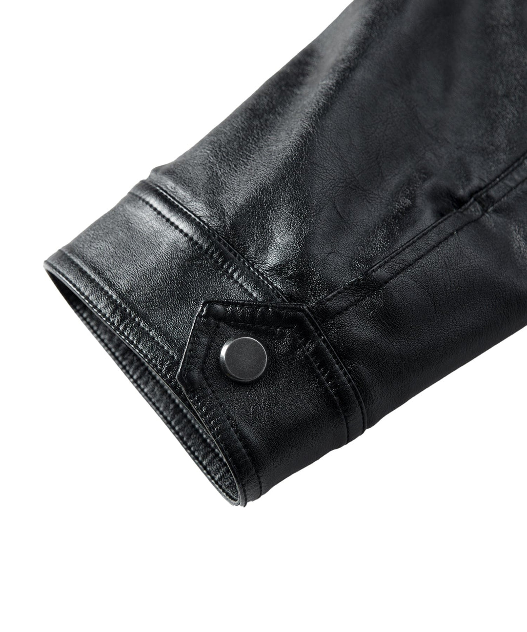 Inner lining detail of the Men's Urban Edge Faux Leather Jacket, indicating comfort and quality construction
