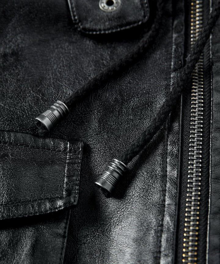 Side profile of the Men's Urban Edge Faux Leather Jacket, showing the sleeve cuffs and overall urban silhouette