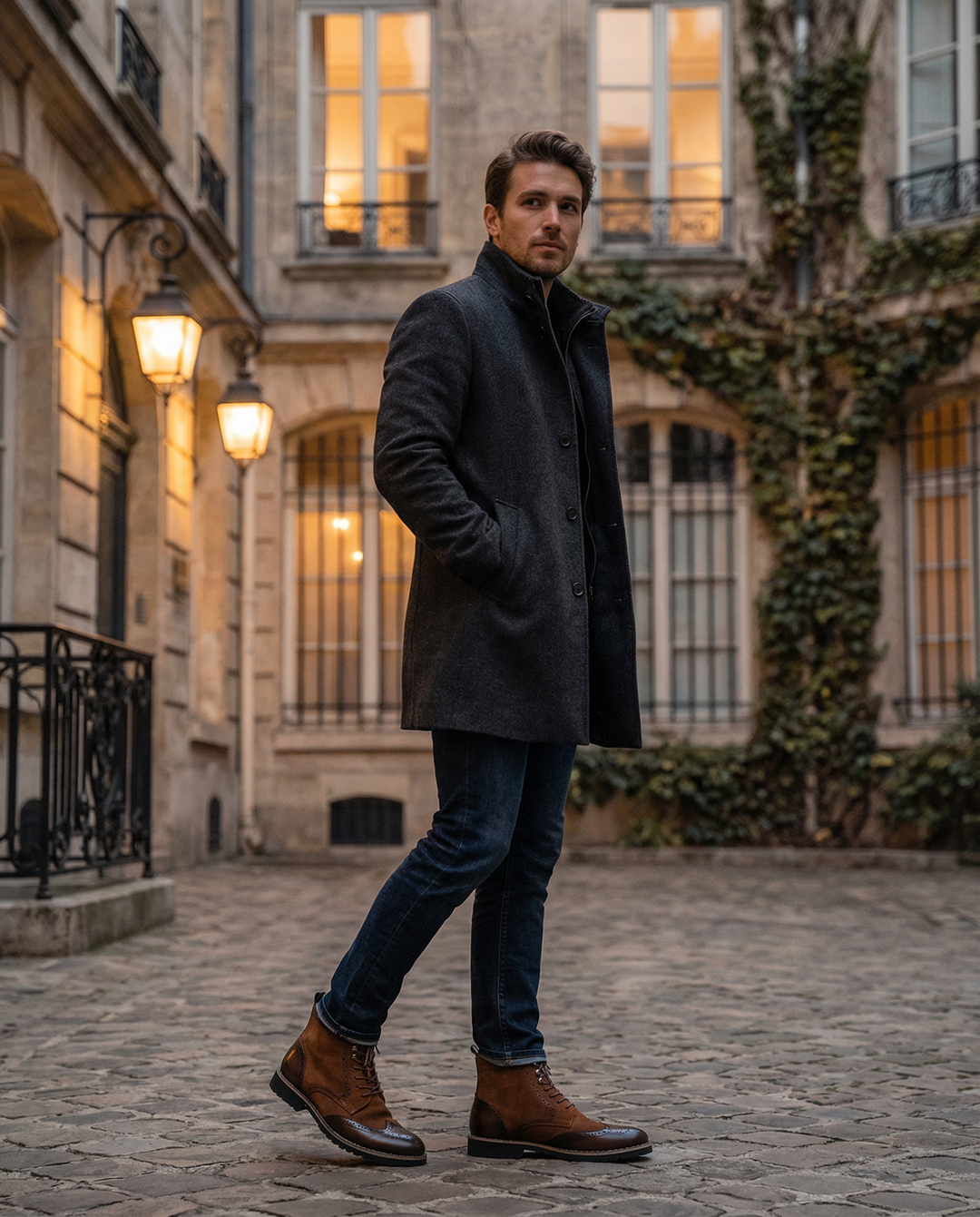 Stylish men's boots with a durable leather upper and comfortable suede accents for a modern look