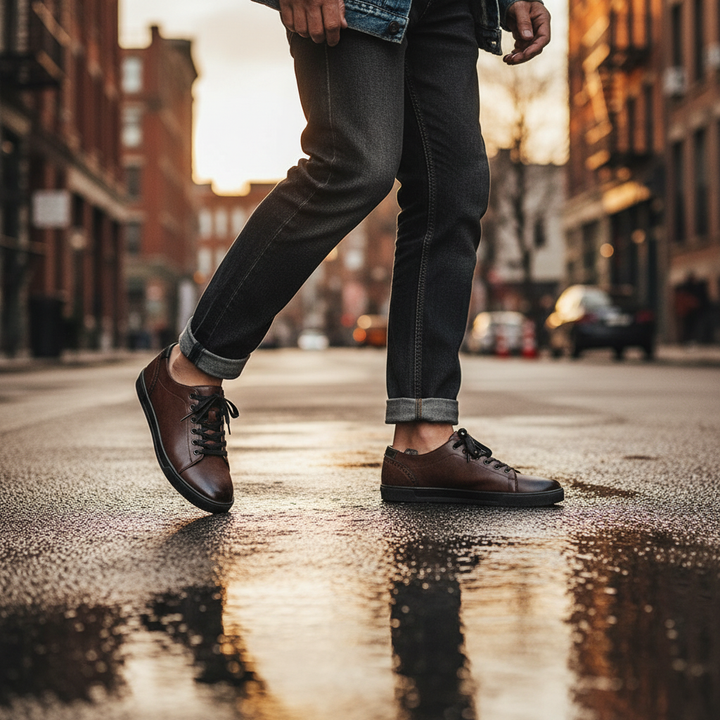 Men's brown leather casual shoes, comfortable design for daily urban wear
