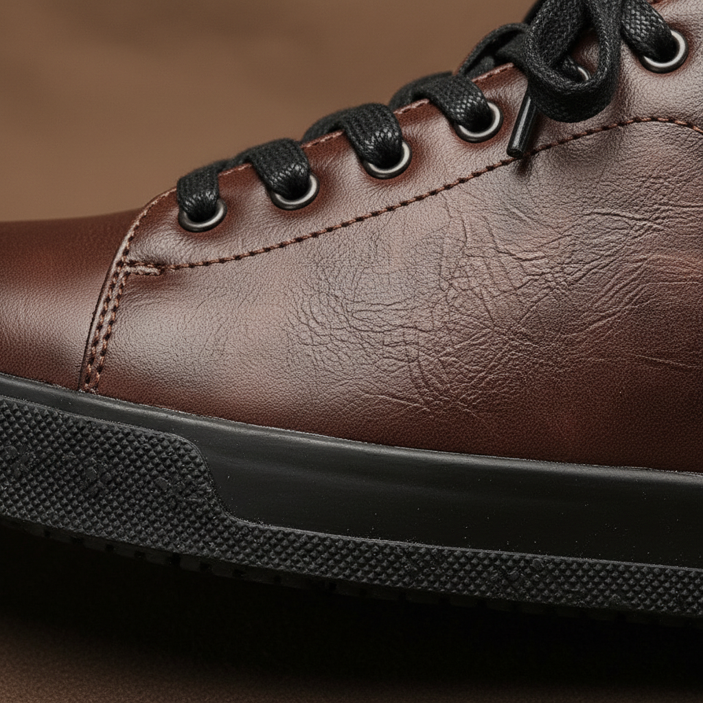 Front view of men's tan leather casual shoes, ideal for comfortable everyday wear