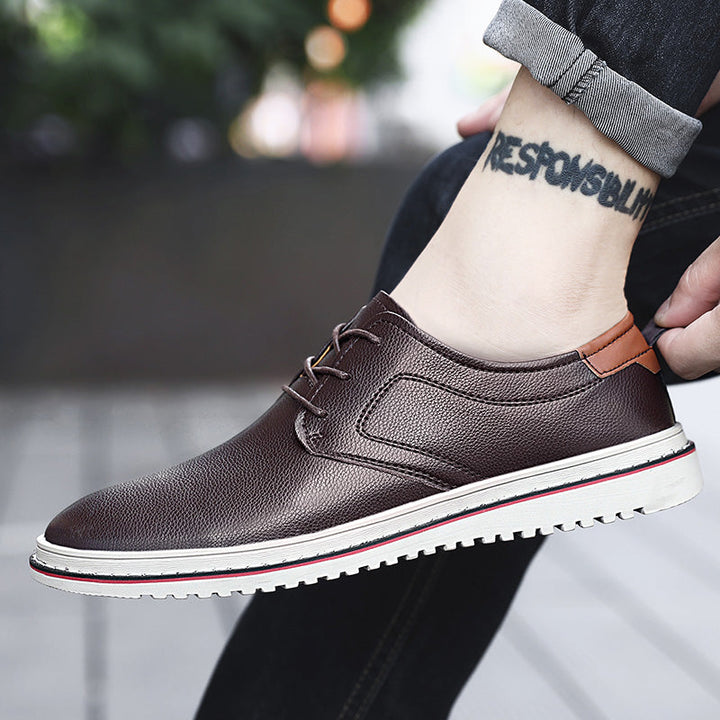 Men's urban loafers, deep burgundy, with contrasting laces, a bold fashion statement