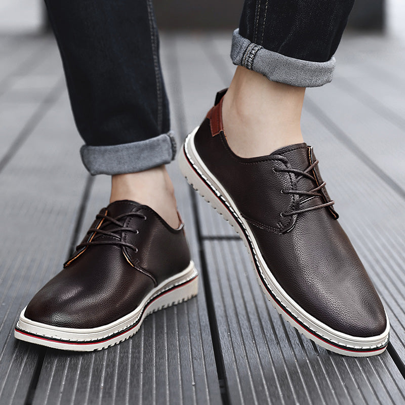 Leather men's urban loafers with laces, dark brown, a staple for any men's shoe collection