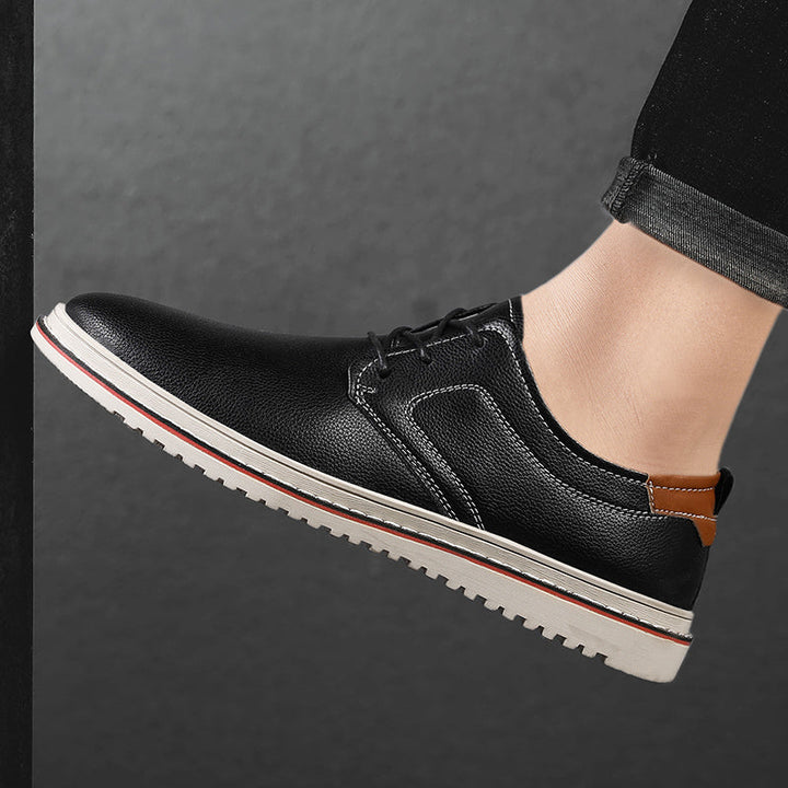 Men's urban loafers, black, a timeless piece of footwear, enhanced with modern laces