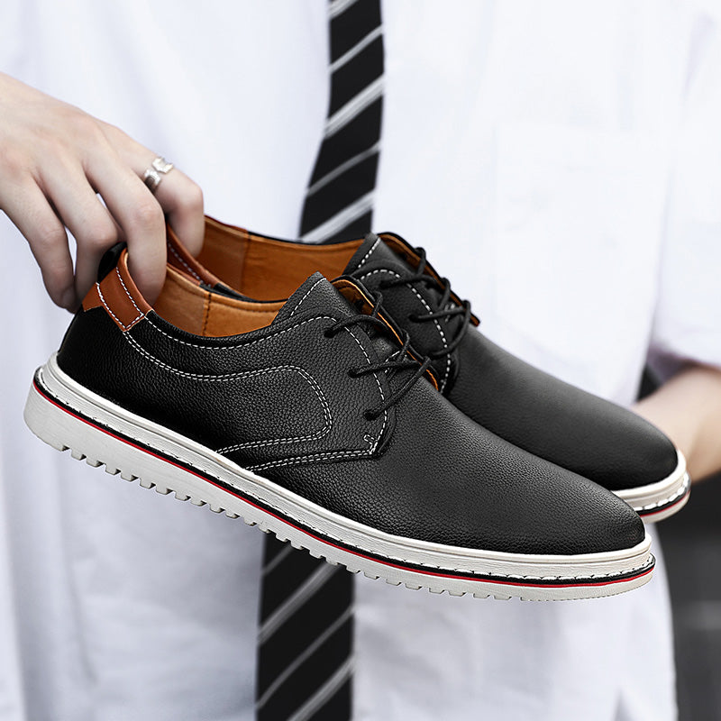 Side profile of men's urban lace-up loafers, tan, emphasizing their comfortable fit