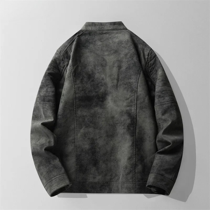 Faux suede moto jacket for men, featuring a stylish urban design and comfortable fit.