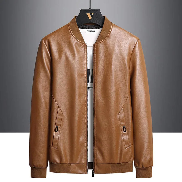 Men's UrbanFlex Faux Leather Jacket in black, perfect for urban casual wear, front view.