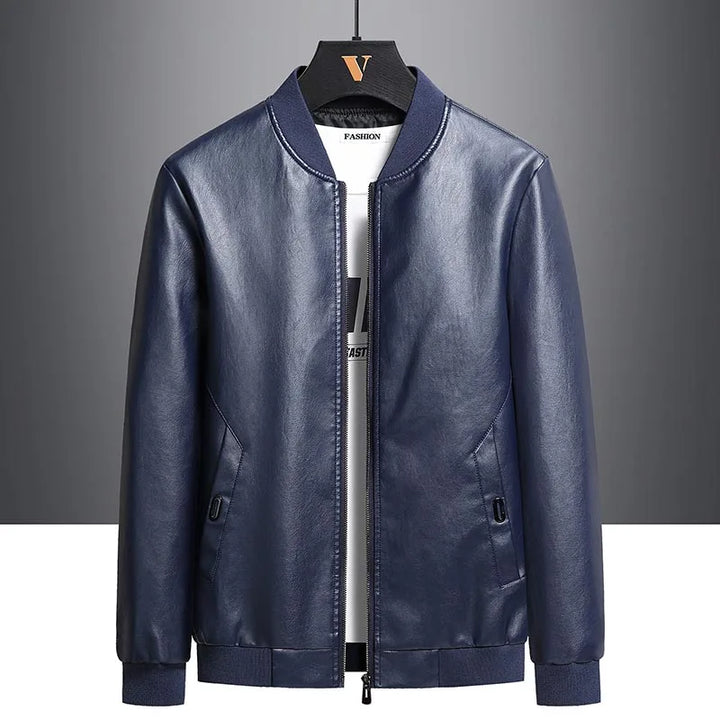 Stylish Men's UrbanFlex Faux Leather Jacket, ideal for spring/fall, showing textured faux leather.
