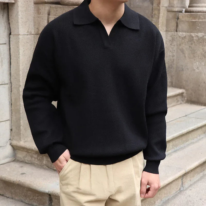 V-neck men's polo knit sweater, ideal for smart casual or everyday style