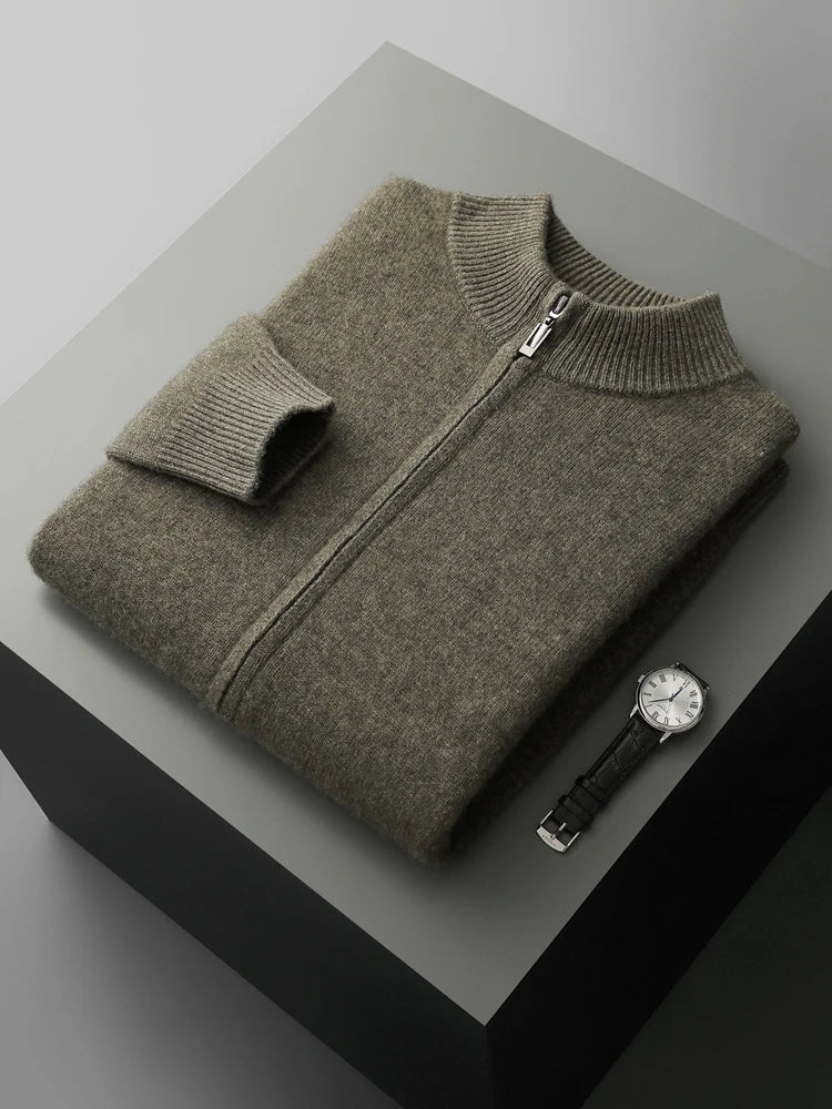 Fashion shot of men's Verona merino wool cardigan, ideal for smart casual style.