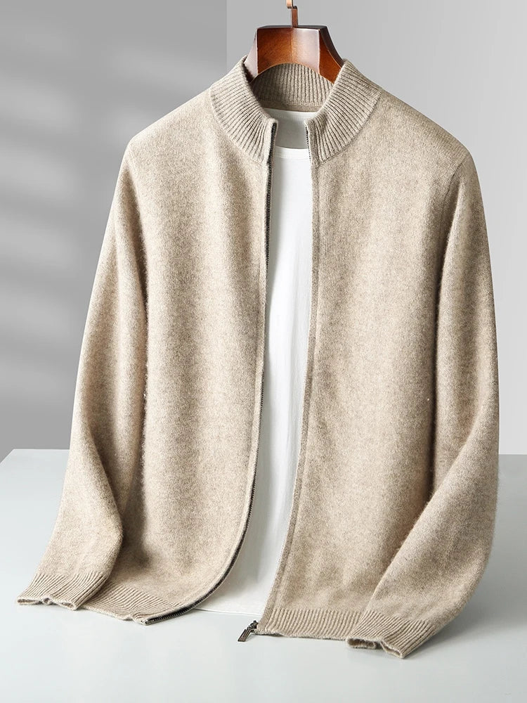 Verona men's merino wool cardigan in deep navy, soft and warm for winter fashion.