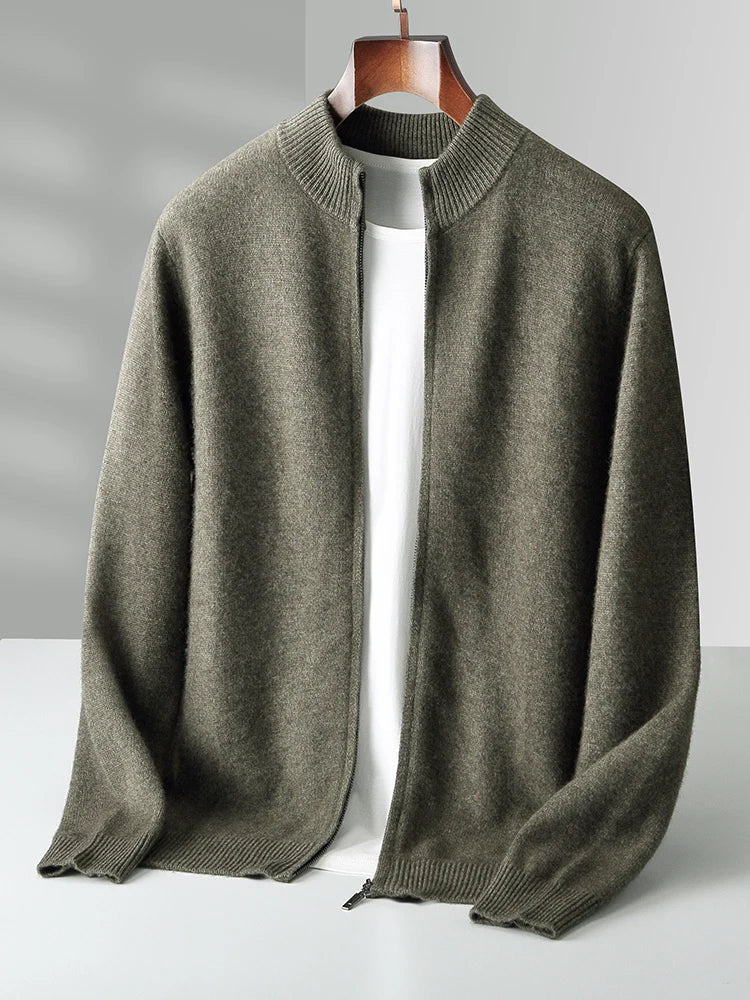 Back view of the Verona men's cardigan, highlighting the quality merino wool knit.