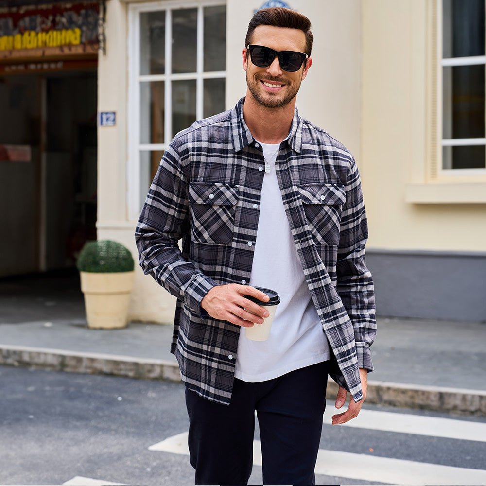 Men's Verona Plaid Flannel Shirt, deep forest green and navy plaid, versatile for indoor/outdoor.