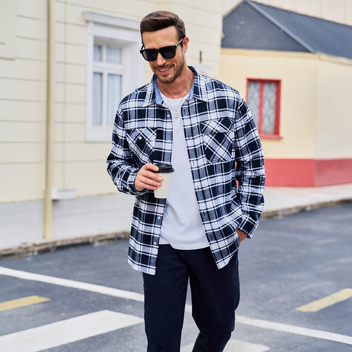 Men's Verona Plaid Flannel Shirt, classic white and black buffalo plaid, iconic casual menswear.