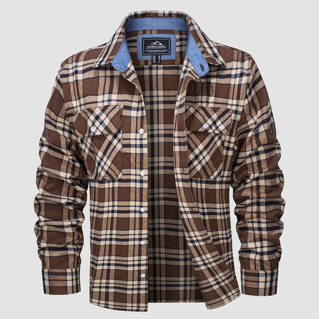 Men's Verona Plaid Flannel Shirt in a classic red and black buffalo plaid, relaxed fit for comfort.