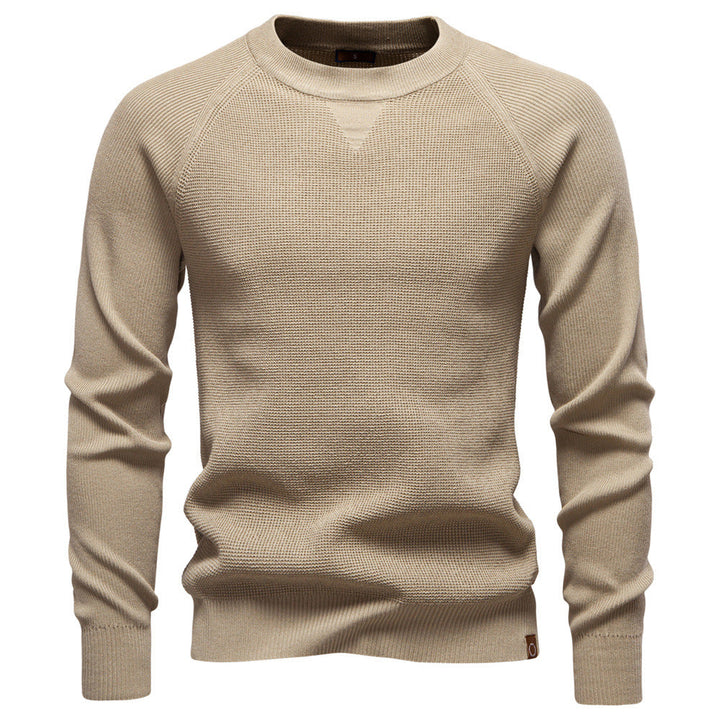 Dark blue men's Verona waffle knit sweater, perfect for autumn style and casual wear.