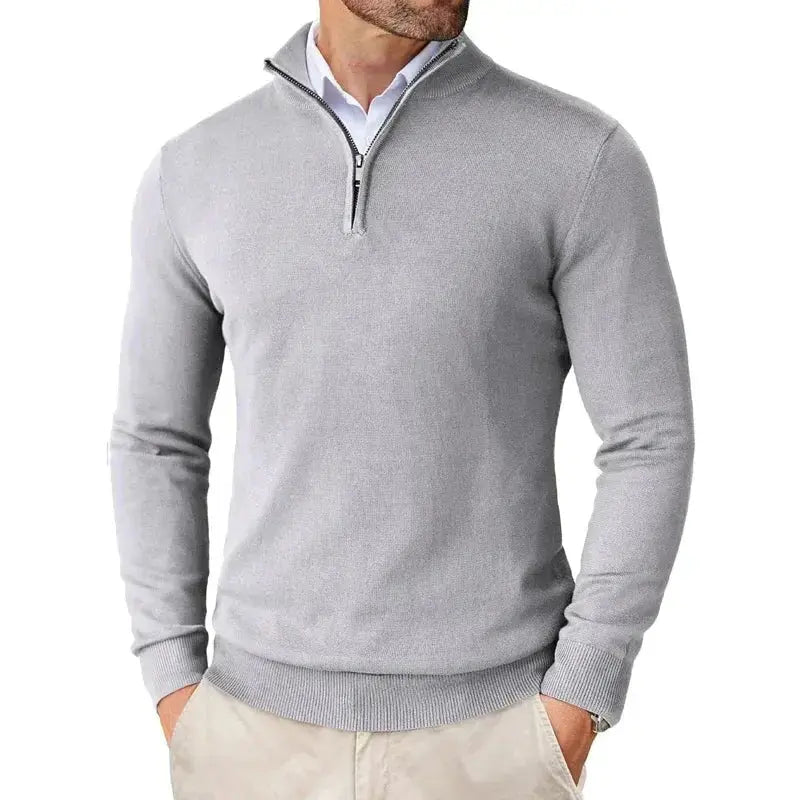 Sophisticated men's half-zip sweater, a wardrobe essential combining comfort and modern design.