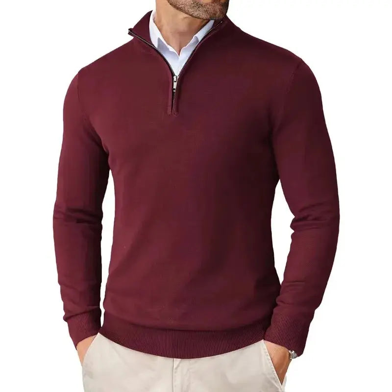 Modern men's half-zip pullover sweater, offering comfort and smart casual elegance.