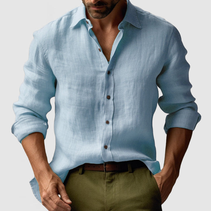 Back view of men's vintage long-sleeve button-up shirt, showcasing smart-casual fit & comfortable style.