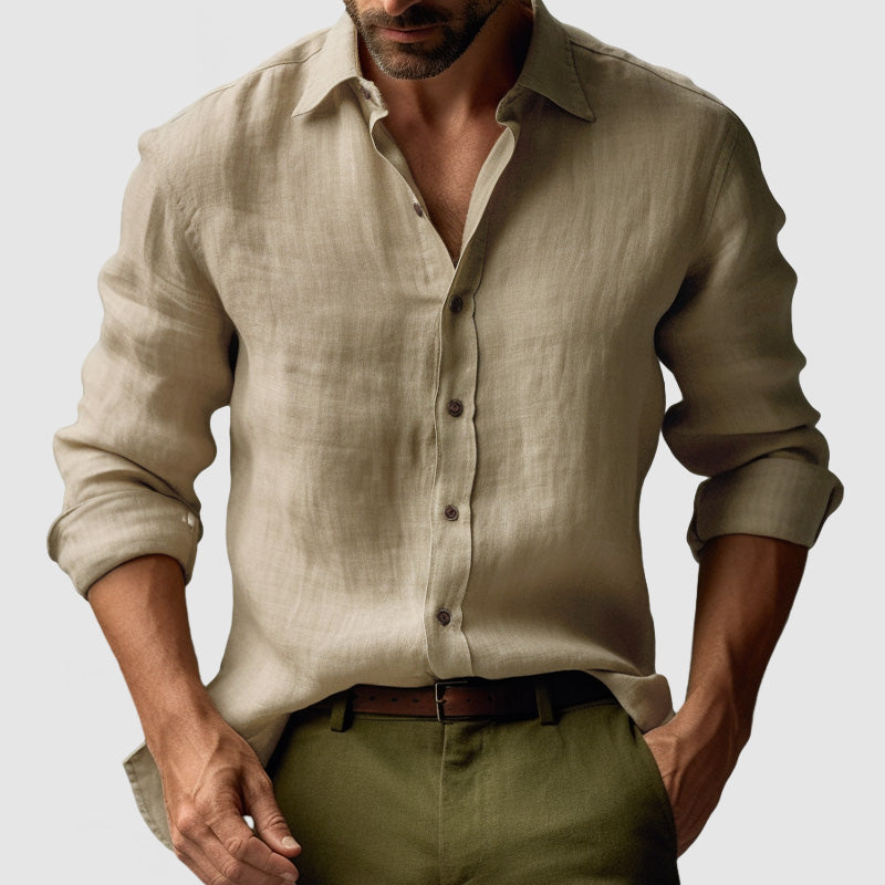Men's vintage button-up shirt, ideal long-sleeve casual wear for spring/summer fashion & effortless comfort.