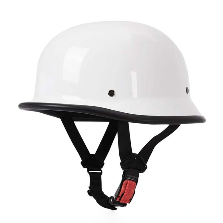 Durable men's vintage half-face motorcycle helmet with ABS shell, open-face design for classic cruiser & street riding.