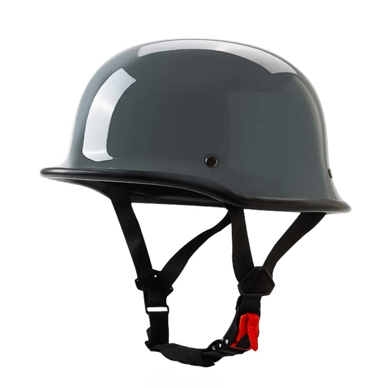 Authentic men's vintage half-face motorcycle helmet, open-face cruiser design, perfect for retro street style riders.