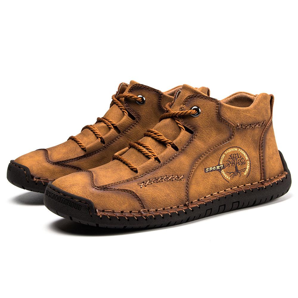 A single men's orthopedic leather boot on display, showcasing its vintage appeal and comfortable design.