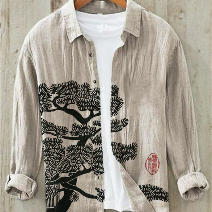Summer Ready Men's Vintage Japanese Art Print Shirt, Short Sleeve & Breathable.