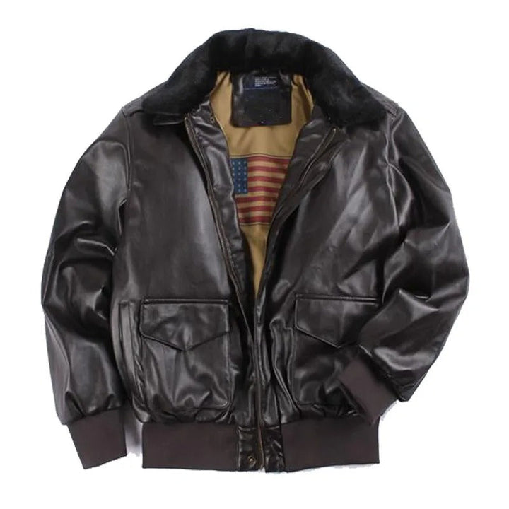 Men's vintage leather motorcycle jacket. Warm, stylish biker outerwear, ideal for winter riding and casual wear.