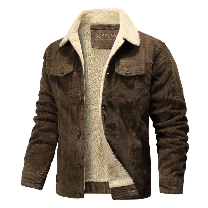 Front view of men's vintage bomber jacket, sherpa lining visible, cotton blend, comfortable outerwear.