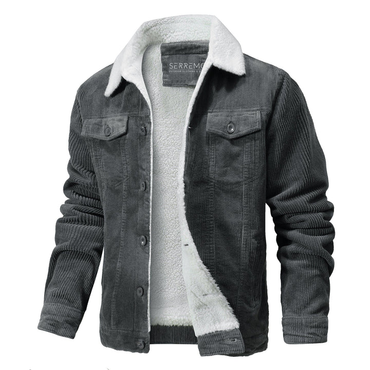 Close-up of sherpa lining in a men's vintage bomber jacket, soft and warm winter coat texture.