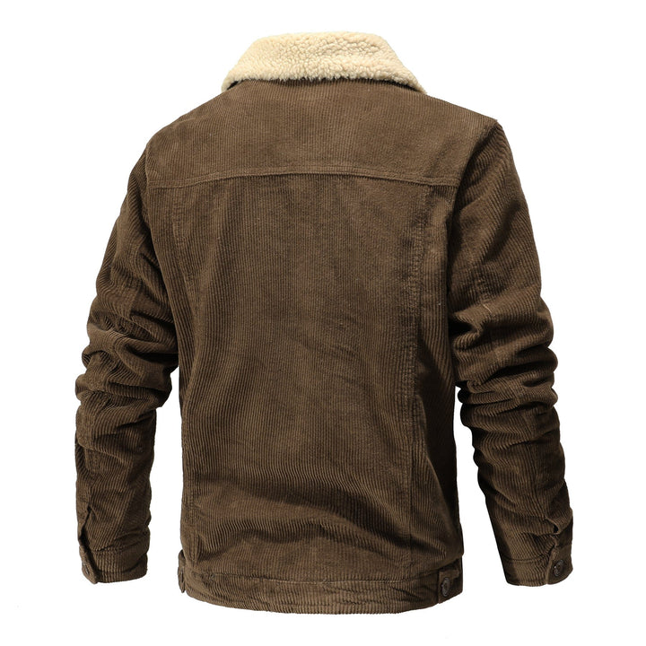 Back view of men's vintage bomber jacket, clean design, versatile outerwear for men.