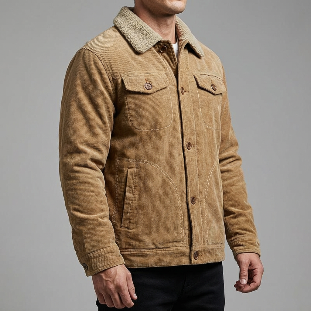Men's vintage velvet casual jacket, multiple pockets, ideal for fall outerwear