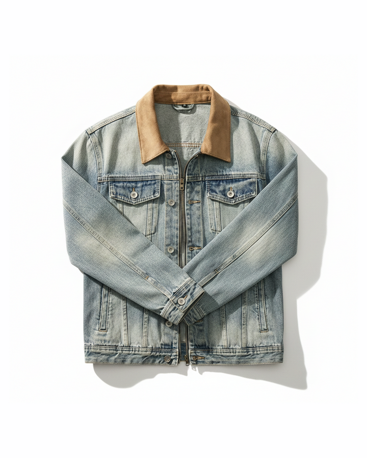 Men's Vintage Wash Denim Trucker Jacket, classic fit, rugged casual outerwear for men