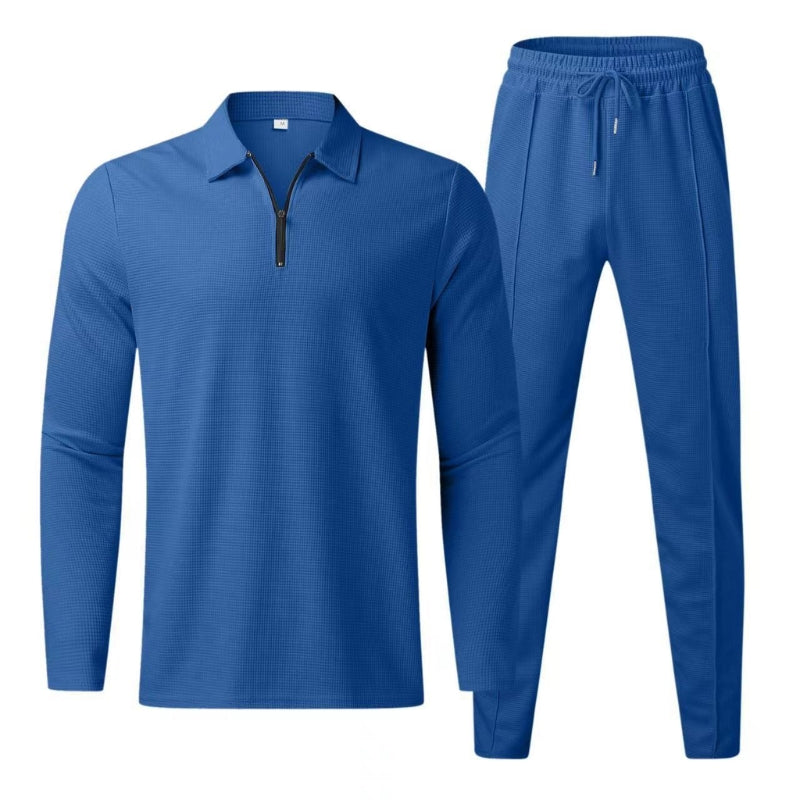 Men's waffle knit top from lounge set, highlighting texture and comfort