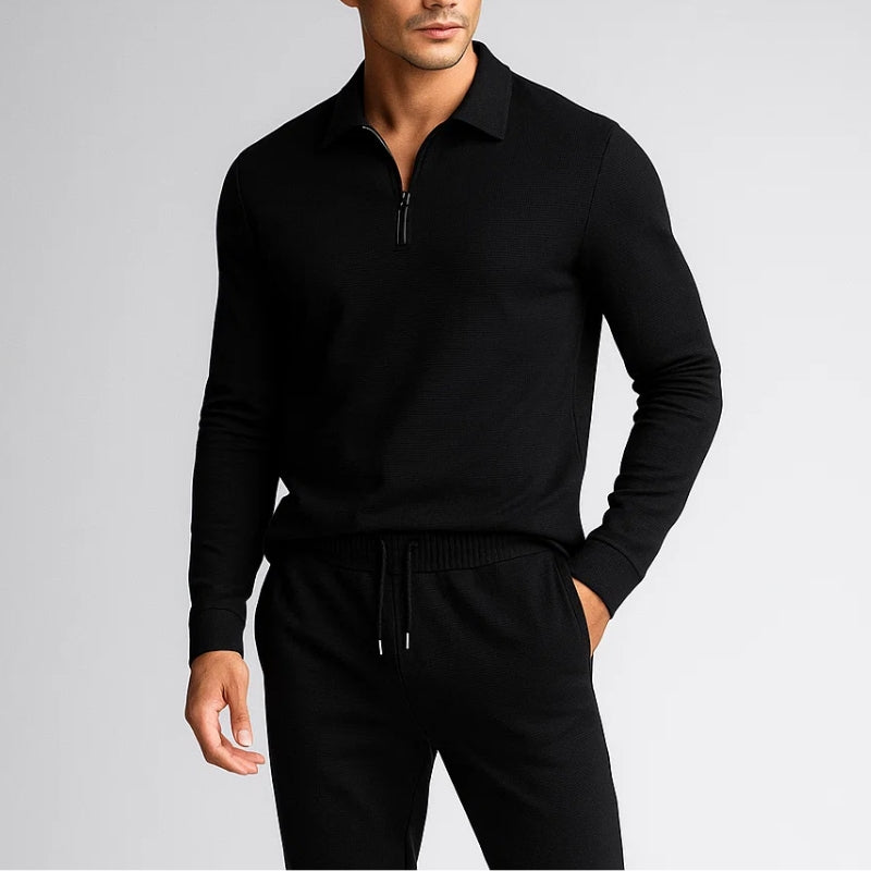 Stylish men's two-piece waffle set, combining fashion and loungewear