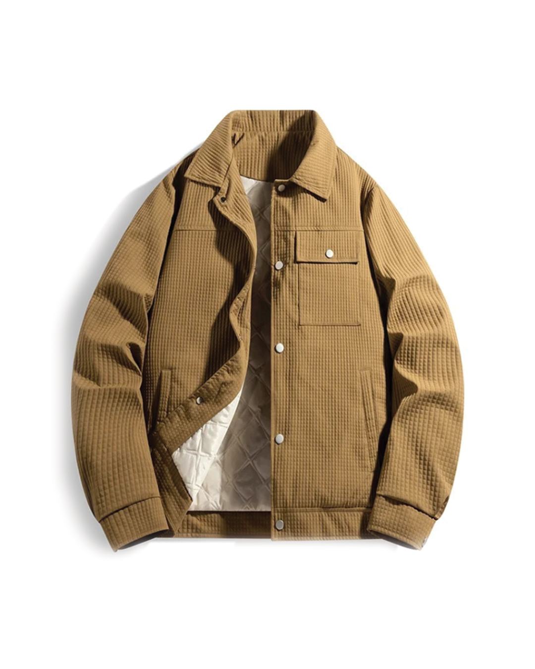 Men's Waffle Knit Quilted Jacket, casual and warm fall fashion outerwear with textured fabric.