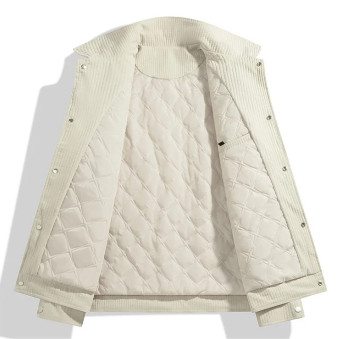 Front view of a warm men's waffle knit jacket, a versatile quilted outerwear piece for cold weather.