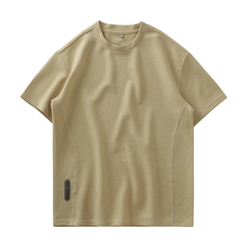 Stylish men's short sleeve crew neck waffle texture t-shirt. Perfect for spring & summer casual fashion.