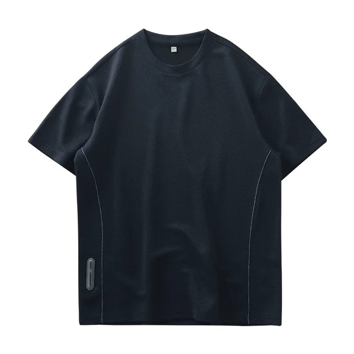Modern men's crew neck waffle texture t-shirt. Oversized fit, short sleeve, great for casual comfort.