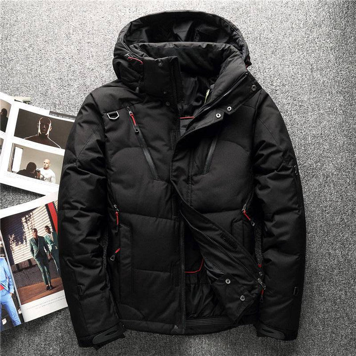 Durable men's parka coat, filled with duck down for superior warmth in harsh winter environments