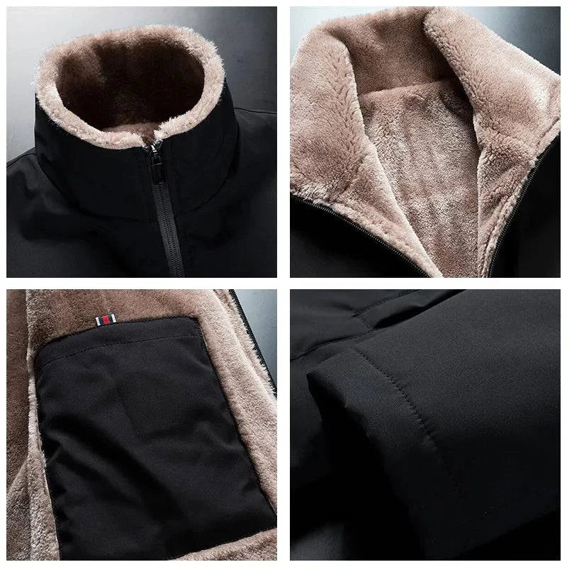 Stylish men's black fluffy-lined winter coat, a warm outerwear essential for cold weather