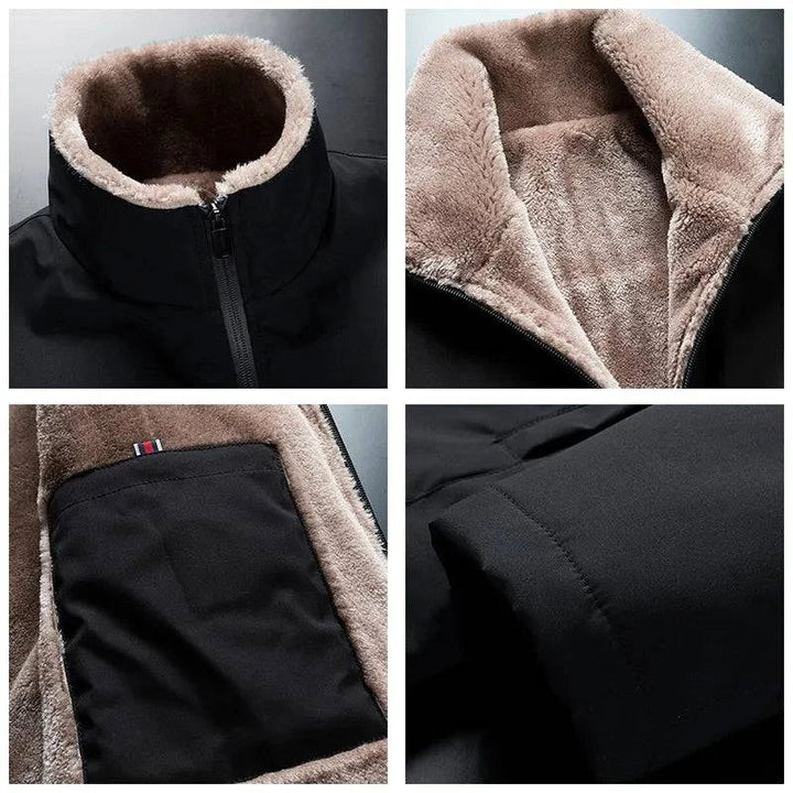 Stylish men's black fluffy-lined winter coat, a warm outerwear essential for cold weather