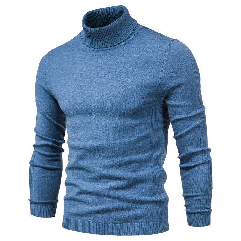 Stylish man wearing a high neck knitted winter sweater, ideal for casual men's fashion
