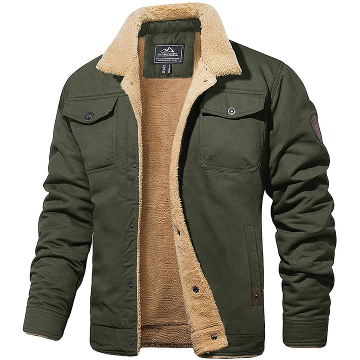 Inside view of men's insulated jacket, showing the quality lining and stitching